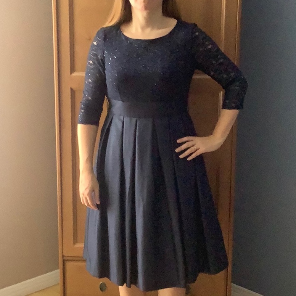 Eliza J Floral Lace Bodice Fit and Flare Dress